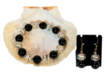 Parure 2 pcs noir/blanc/doré