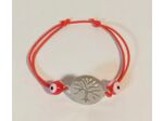 Bracelet élastique argenté arbre de vie/rouge/œil porte bonheur