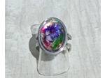 Bague résine ovale argenté fleur ton violet #19