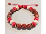 Perles en bois rouge/blanc + jaspe rouge + métal argenté, ajustable