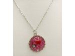 Pendentif résine rond fleur bordeau/argenté #22