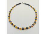 Collier hématite/jade orange argenté