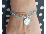 Bracelet double chaîne médaille en acier inox