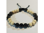 Perles en bois blanc naturel & obsidienne, ajustable