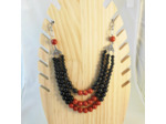 Collier triple obsidienne/corail rouge