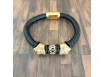 Bracelet cuir homme lions doré