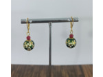 Boucles d'oreilles émaillées vert/doré/rouge