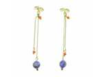 Boucles d'oreilles chaîne fleur & Murano bleue Sillage