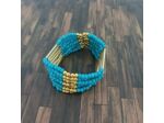 Bracelet élastique multi-rangs turquoise/doré