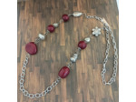 Gros collier perles bordeaux et acier inox