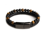 Bracelets en pierre naturelle pour hommes et cuir véritable tressé