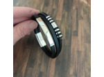 Bracelet cuir 3 lanières et acier inoxydable