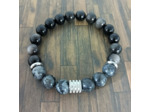 Bracelet homme obsidienne/labradorite argenté 10mm
