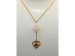 Pendentif trèfle rose et arbre de vie dans cœur acier inox doré