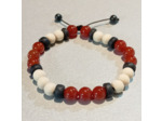 Perles en bois blanc/noir + cornaline, ajustable