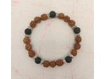 Bracelet homme perles de noyer/pierre de lave argenté