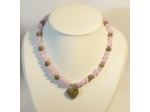 Collier en Unakite/perles naturelles mauve cœur