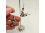 B.O. origami oiseau violet/rose/argenté
