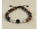 Bracelet ajustable Rhodonite / cristal de roche craquelé / agate noire