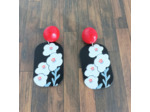 B.O. noir/rouge fleurs blanches