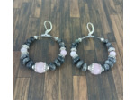 Créoles labradorite/quartz rose argenté Ø 4 cm