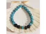 Pierre de lave, jade avec coquille bleu turquoise