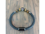 Bracelet homme cuir/œil de tigre/tête de mort