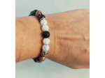 Bracelet ajustable Rhodonite / cristal de roche craquelé / agate noire