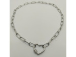 Collier grosse chaîne maille allongée cœur