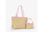Valentino Maiam Sac Shopping Avec Pochette Amovible Effet Paille Nat/Rosa