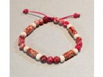 Perles en bois rouge à motifs/blanc + sédiment de la mer rouge, ajustable