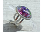 Bague résine ovale argenté fleur ton violet #19