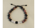 Bracelet ajustable Rhodonite / cristal de roche craquelé / agate noire