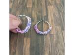 Créoles en acier Inox fleurs 35mm Argenté-rose violet