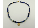 Collier Lapis Lazuli/aigue marine/doré lotus