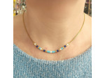 Tour de cou chaîne et perles tons bleu