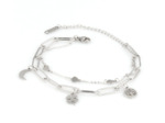 Bracelet double chaîne trèfle/arbre de vie/lune en acier inox