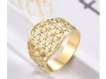 Bague en acier inoxydable fleur de vie dorée