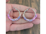 Créoles en acier Inox fleurs 35mm Argenté-rose violet