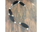 Collier long noir/hématites/acier inoxydable