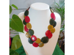 Collier long Shana rouge-kaki-vert en ivoire végétal