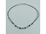 Tour de cou cuir jade verte argenté