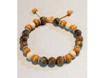 Perles en bois orange/blanc + œil de tigre + métal argenté, ajustable