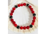 Jade rouge marbré, agate noire