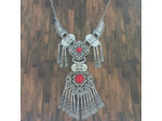 Gros collier argenté/rouge