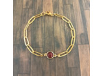 Bracelet jaspe rouge et acier inoxydable doré 1