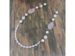 Collier long quartz rose/hématite acier inoxydable