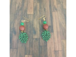 Boucles d'oreilles feuilles de palmier marron/vert/doré