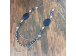 Collier long agate bleu, Lapis Lazuli, hématite