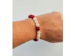 Bracelet ajustable jade rouge / cristal de roche craquelé / doré